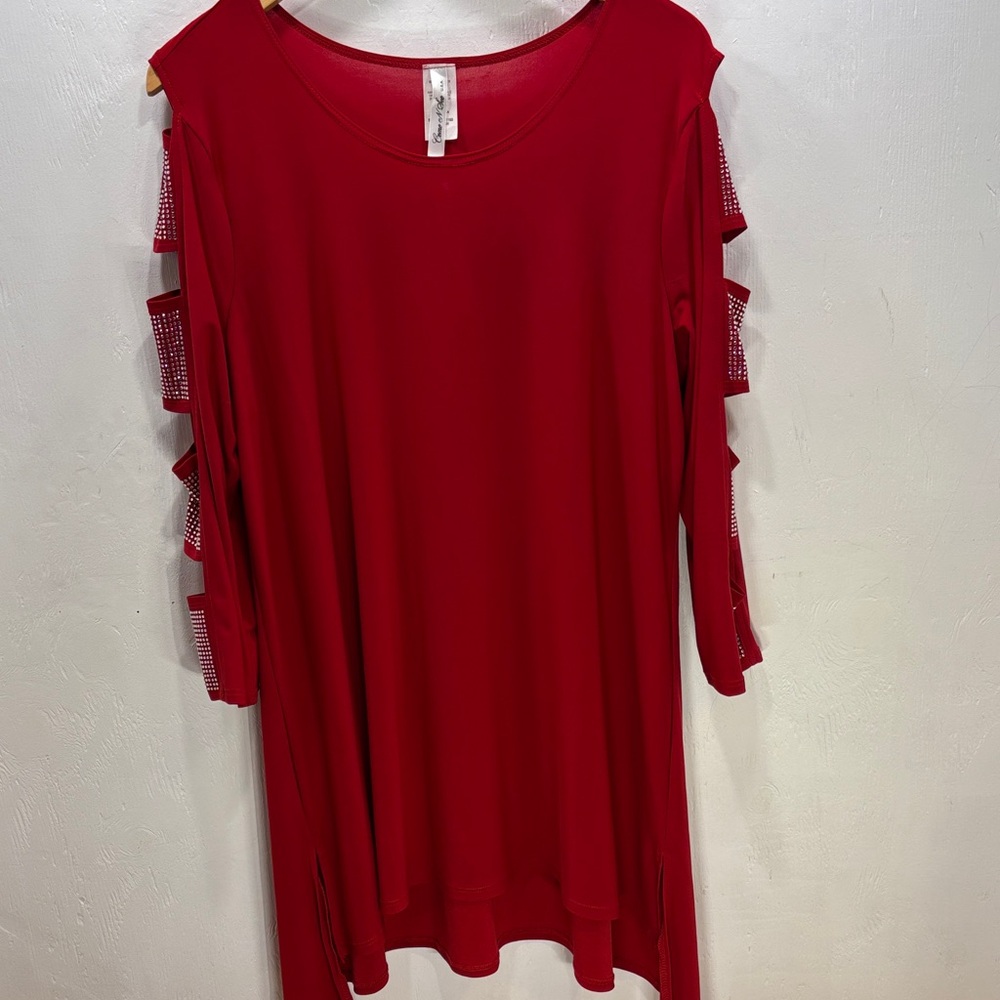 Sexy Come N See Rhinestone Embellished Sleeve Tunic with Cutout Details SZ XL